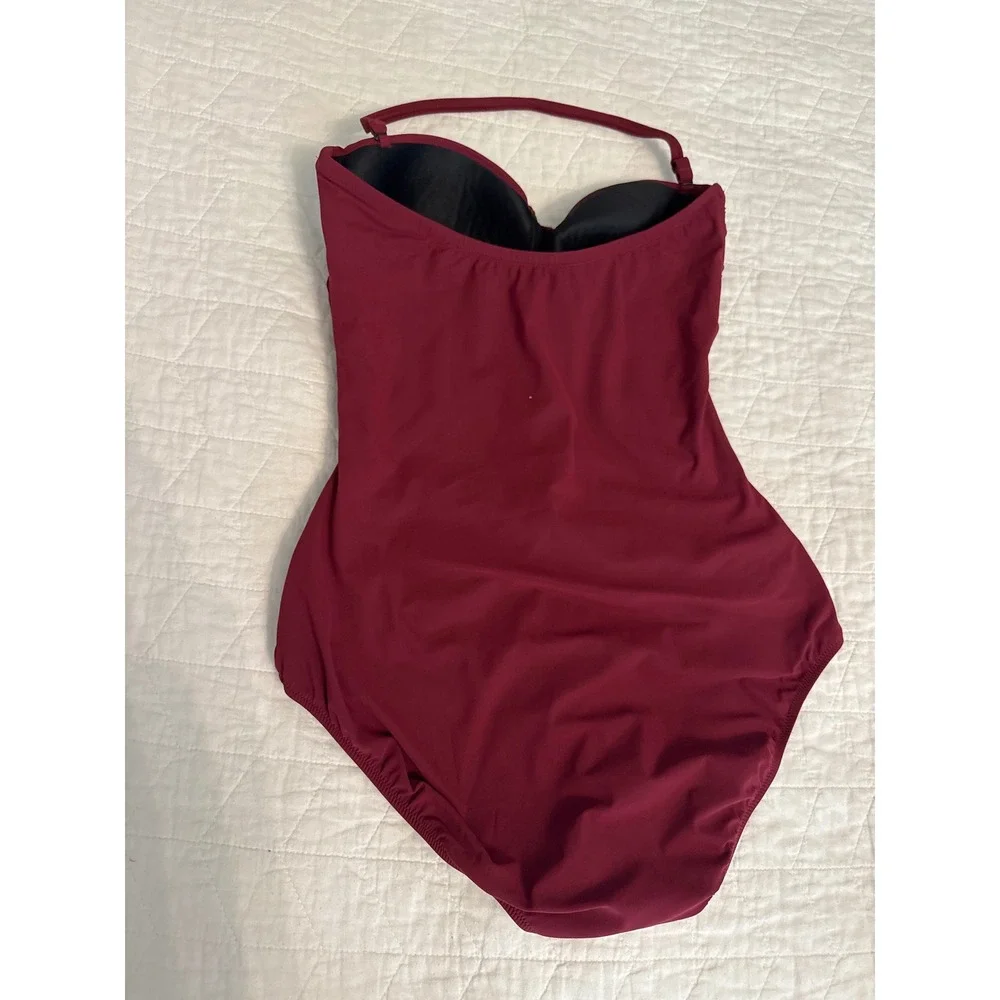 Profile by Gottex Ruched‎ One Piece Swimsuit Red Laced Halter Size 10